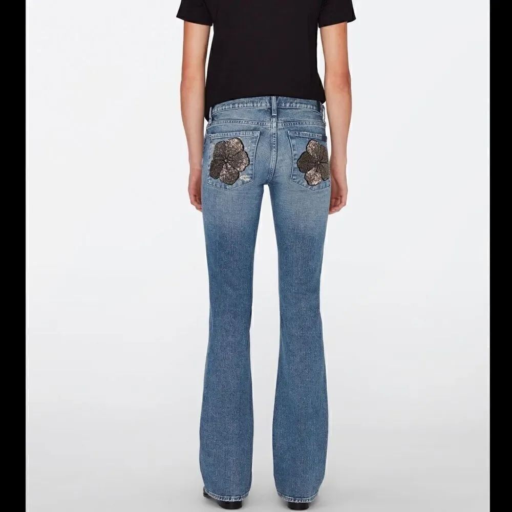 NWT 7 For All Mankind Original Boot Cut Low Rise Embellished Jeans 26 X 33.5